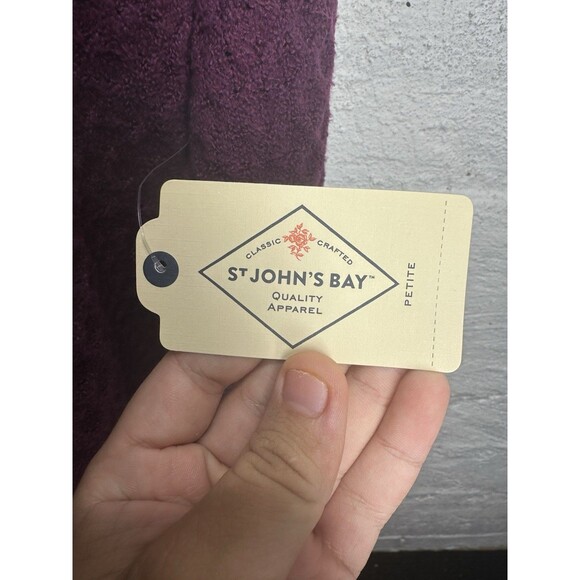 St. John's Bay sweater women's large petite Crewneck Purple Cable Knit NWT - Picture 4 of 8